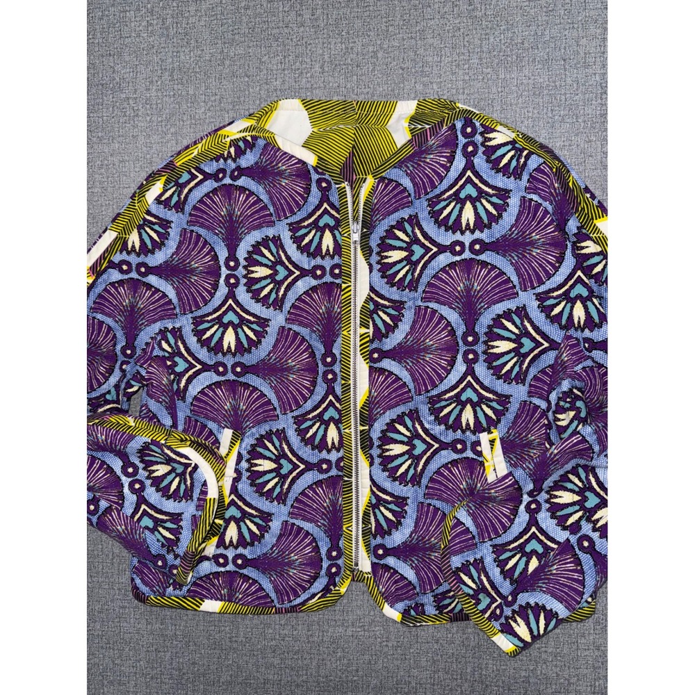 Excellent Zara Small S Bomber Jacket Purple Yellow Geometric Print Full Zip